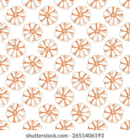 Seamless pumpkin pattern orange line art pumpkins on a white background. For autumn-themed designs, fabric prints, wrapping paper, kitchen textiles, scrapbooking