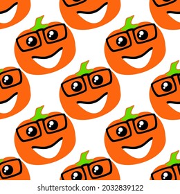 Seamless pumpkin pattern silhouette Halloween grimace horror face
