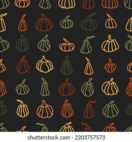 Seamless pumpkins pattern. Abstract background with hand drawn doodle shapes.