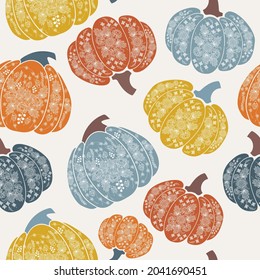 Seamless pumpkins pattern. Cute background for Thanksgiving day