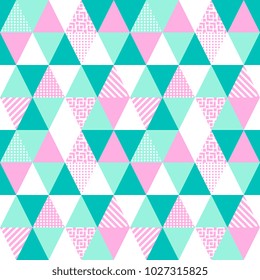 Seamless punchy pastel colors abstract triangle hipster trendy pattern.