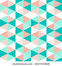 Seamless punchy pastel colors abstract triangle hipster trendy pattern.