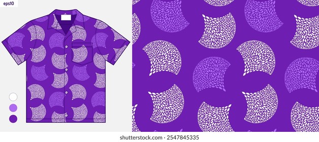 Padrão floral abstrato roxo uniforme mockup camisa havaiana, estilo de verão Aloha. Design vetorial tropical de luxo, ideal para roupas de praia, moda de verão e roupas casuais, não gerado por IA