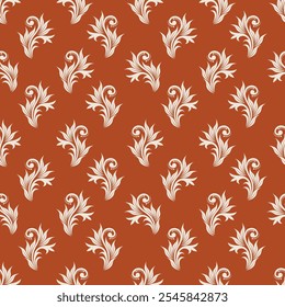 Seamless purple background with baroque beige pattern. Retro vector illustration. Ideal for printing on fabric or paper for wallpaper, textiles and wrapping.