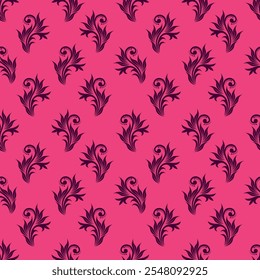 Fundo roxo uniforme com padrão bege barroco. Ilustração de vetor retrô. Ideal para impressão em tecido ou papel de parede, têxteis e embalagem.