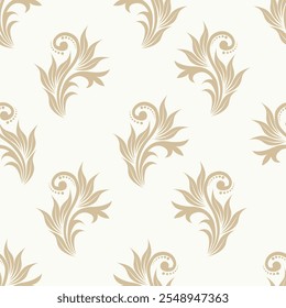 Fondo púrpura sin fisuras con patrón beige barroco. Ilustración vectorial retro. Ideal para imprimir en tela o papel para Fondo de pantalla, textiles y envolturas.