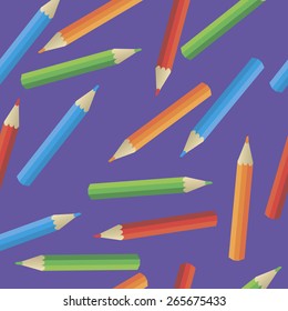 Seamless purple background with colored pencils