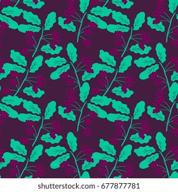 Seamless purple berries and foliage pattern