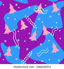 Seamless purple and blue pattern with christmas trees