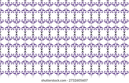 Patrón floral de damasco púrpura sin fisuras con acentos de diamante negro sobre un fondo blanco. Ilustración vectorial ornamental tradicional para el diseño textil y de Fondo de pantalla de lujo.