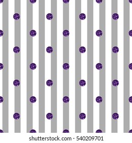 seamless purple dot glitter pattern on grey stripe background