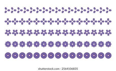 Seamless purple floral border pattern with geometric and circular floral designs