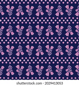 Seamless purple flower pattern. Decoration beautiful background design. Drawing vintage floral textile fashion.Vector illustration.