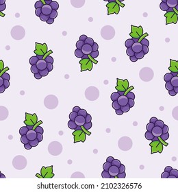 seamless purple grape pattern design vector, simple cute grape pattern with outlined style