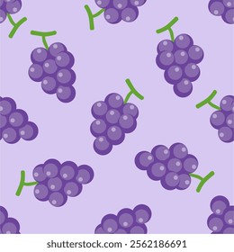 seamless purple grape pattern design vector, simple cute grape pattern with outlined style
