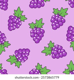 Seamless purple grape pattern design vector.