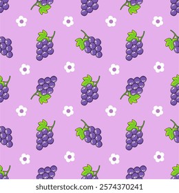 Seamless purple grape pattern design vector.