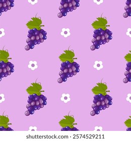 Seamless purple grape pattern design vector.