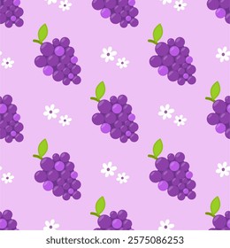 Seamless purple grape pattern design vector.