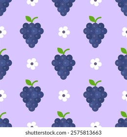 Seamless purple grape pattern design vector.