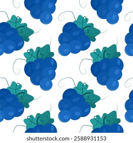 seamless purple grape pattern design vector, simple cute grape pattern with outlined style