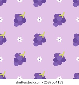 Seamless purple grape pattern design vector, simple cute grape pattern