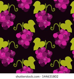 Seamless purple grape pattern on dark