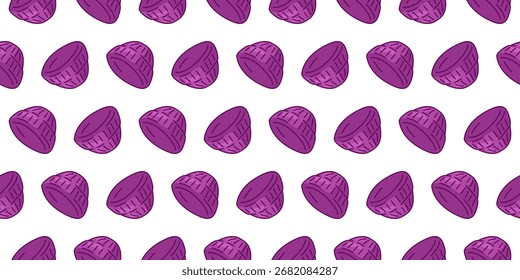 Seamless Purple Hat Pattern Purple knitted hats in cartoon flat style, seamless pattern for backgrounds, wrapping, and textile design.