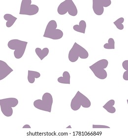 Seamless purple hearts on white background pattern vector illustration design. Great for wallpaper, bullet journal, scrap booking, 