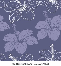 Seamless Purple Hibiscus Floral Pattern on a Dark Background Tropical Elegant Design