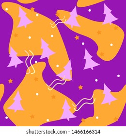 Seamless purple and orange pattern with christmas trees