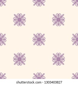 Seamless purple and pink decorative vector pattern with elegant openwork ornament. Abstract background for printing on paper, wallpaper, covers, textiles, fabrics, for decoration, decoupage, scrapbooking and other