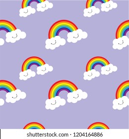 Seamless purple rainbow cute kids pattern vector