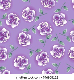 Seamless Purple Roses Pattern in Light Purple Background