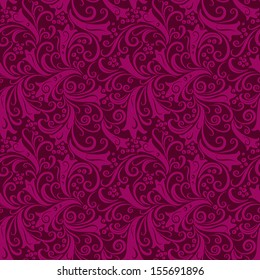 Seamless purple vintage pattern with curls and berries (vector)