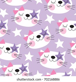 seamless purple white cat pattern vector illustration