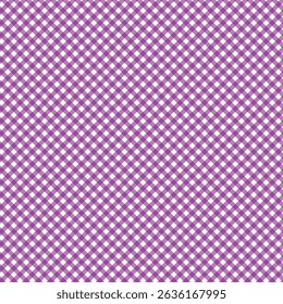 Seamless purple and white gingham pattern with a diagonal layout, ideal for feminine designs, crafts, fabrics, or wrapping papers.
