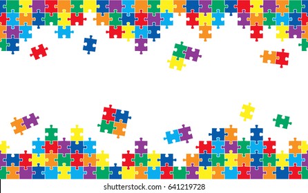 seamless puzzle background with colored parts on top and bottom side