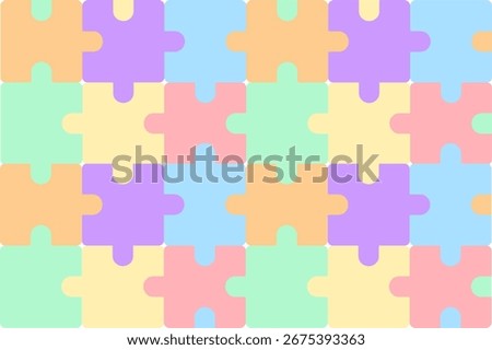Seamless puzzle pattern with colorful pastel jigsaw pieces.  Playful and cheerful design 