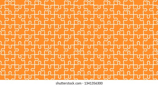 Seamless puzzle pattern. Mosaic, details, pieces, tails. Jigsaw background for presentation template. Simple modern design. Orange color. Flat style vector illustration.