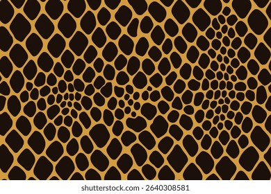 Seamless python skin pattern featuring large black scales with spiral effect on orange background.