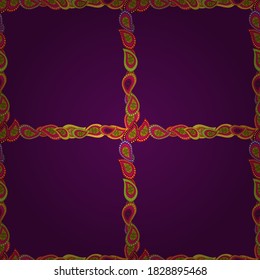 Seamless. Quadratic frames doodles. Picture in purple, red and green colors. Vector.