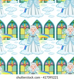 Reina sin foco en las nubes y la ilustración del arco iris