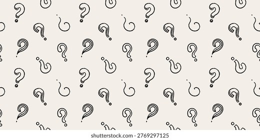Seamless question mark pattern with hand drawn chalk and pencil symbols. Doodle punctuation texture with sketchy childlike strokes. Vector background.
