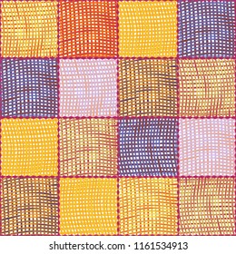 Seamless quilted pattern with grunge striped weave square elemens for plaid,carpet,tapestry,mat,linoleum
