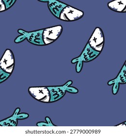 Seamless quirky dead fish
