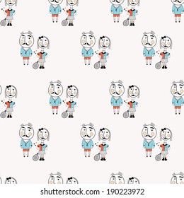 Seamless quirky tennis people illustration background pattern in vector