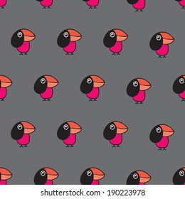 Seamless quirky toucan bird in retro colors background pattern in vector