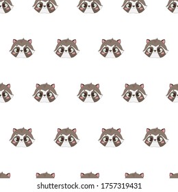 Seamless raccoon pattern in flat graphics. Raccoon vector Illustration on summer background