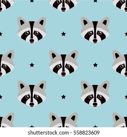 Seamless raccoon pattern in flat graphics. Raccoon vector Illustration.